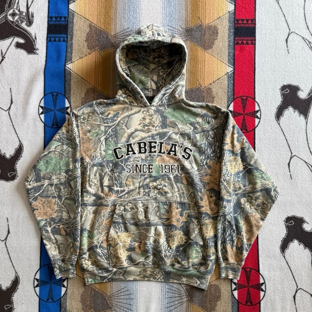 Vintage Men’s Cabela’s Camo Camouflage Hoodie Size XL Sweatshirt Outdoors